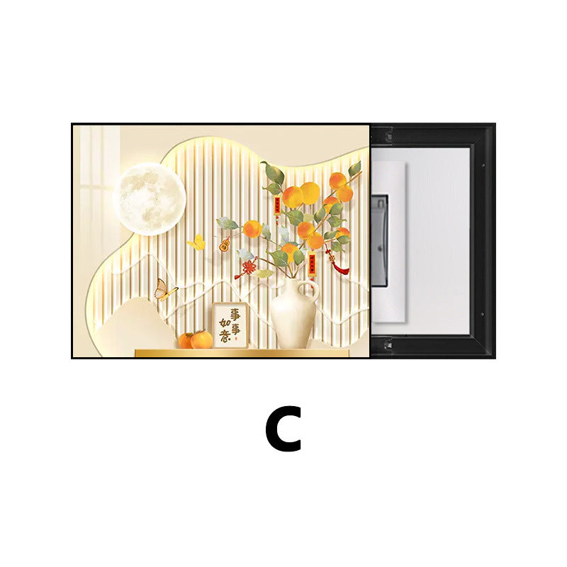 Persimmon Ruyi meter box decorative painting cream wind free punching distribution box multimedia switch box mural