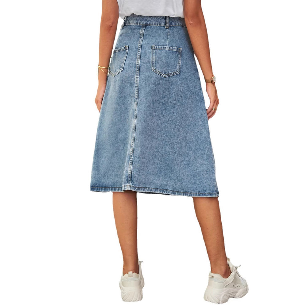 Fashion cross-border foreign trade   new arrivaleasiest for matchslimming look washed denim single-breasted skirt skirt for women
