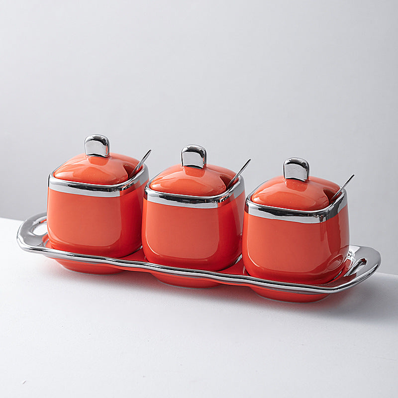 Seasoning box kitchen for homenordicaccessible luxury ceramic seasoning jar seasoning jar salt msg jar good-looking combination suit