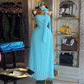 European and american women's clothing  autumn new collection: sweet and fresh bandeau high-waisted slimming pleated maxi dress