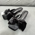 Z's new women's shoes black xishi velvet bows square toe open toe low heel shoes stiletto outwear sandals