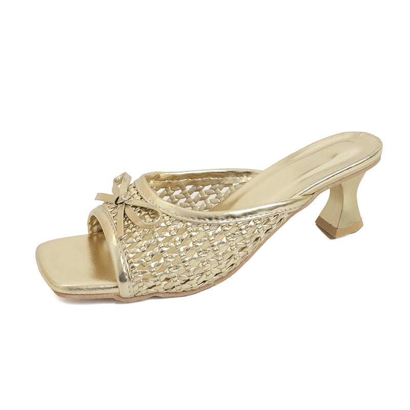 Square toe resort style woven cut out sandals for women easiest for matchbows flip-flops open toe square toe high heels