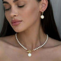 European and american cross-border light luxury retro faux pearl necklace, minimalist chic diamond-studded sun pendant earrings and bracelet set