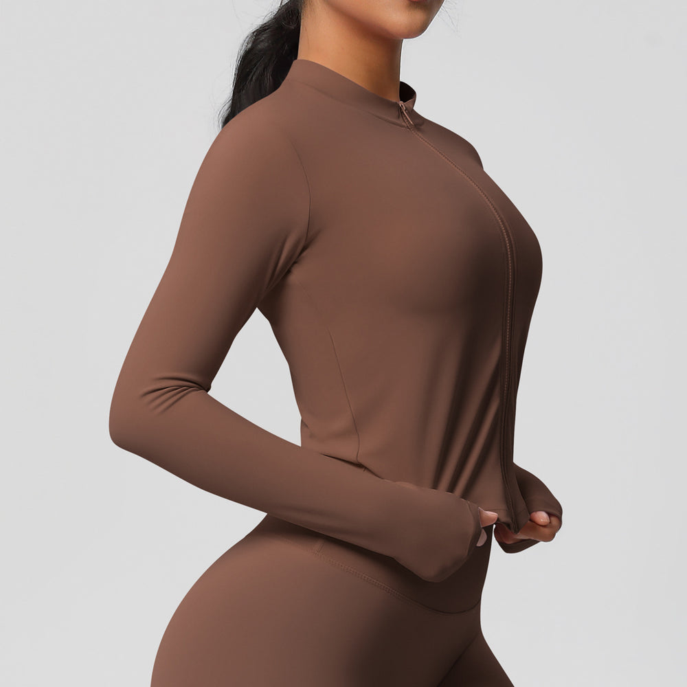Ready-to-ship cross-border quick-dry brushed fleece workout zip-up top - women's running, activewear, and yoga long sleeve