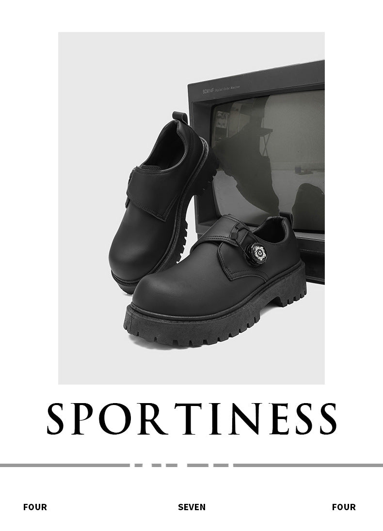 Men's leather dress shoes: spring casual retro chunky platform derby shoes, british style black wide fit trendy shoes