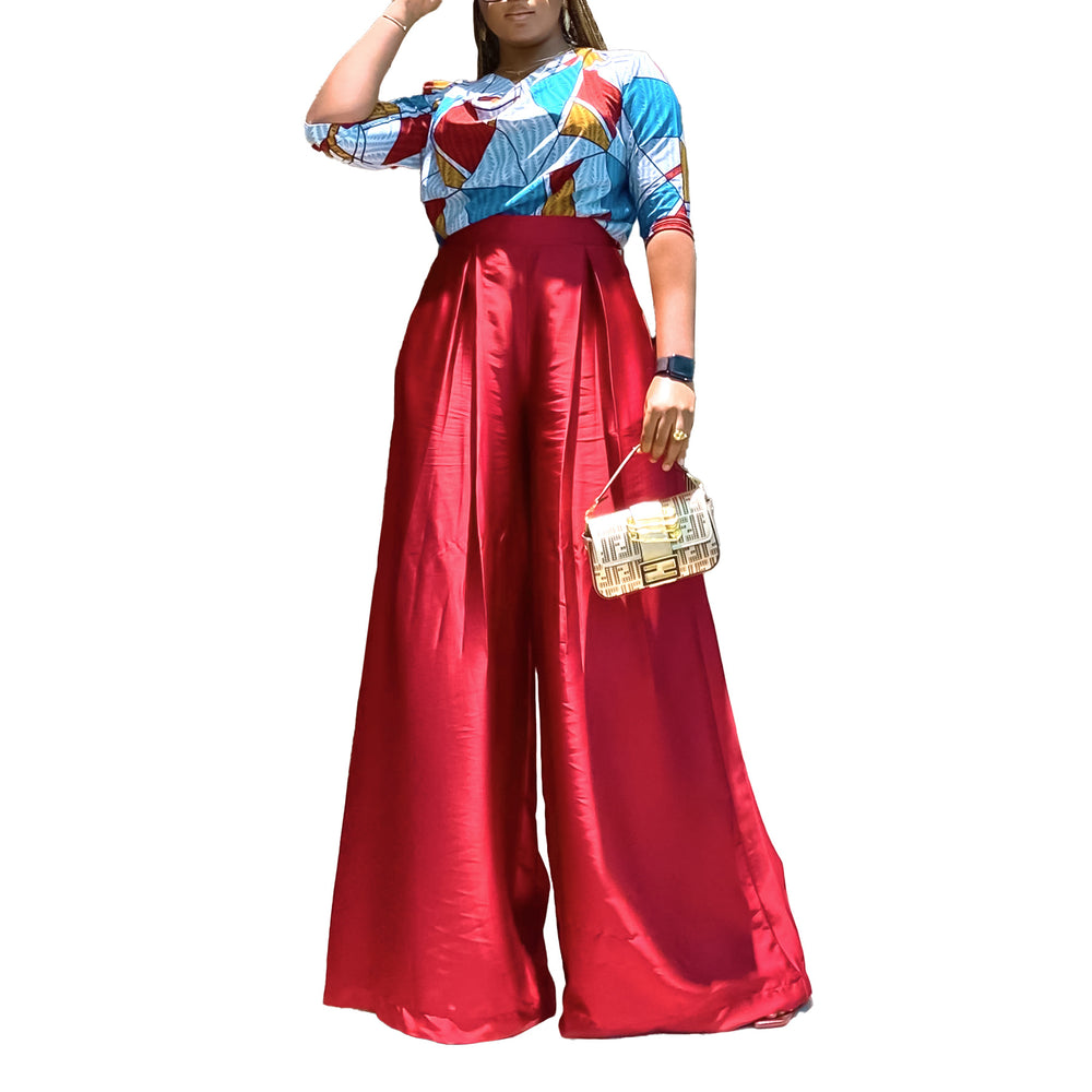 D3279 european and american style women's clothing  new short-sleeve printed shirt casual loose wide-leg pants set african two-piece outfit