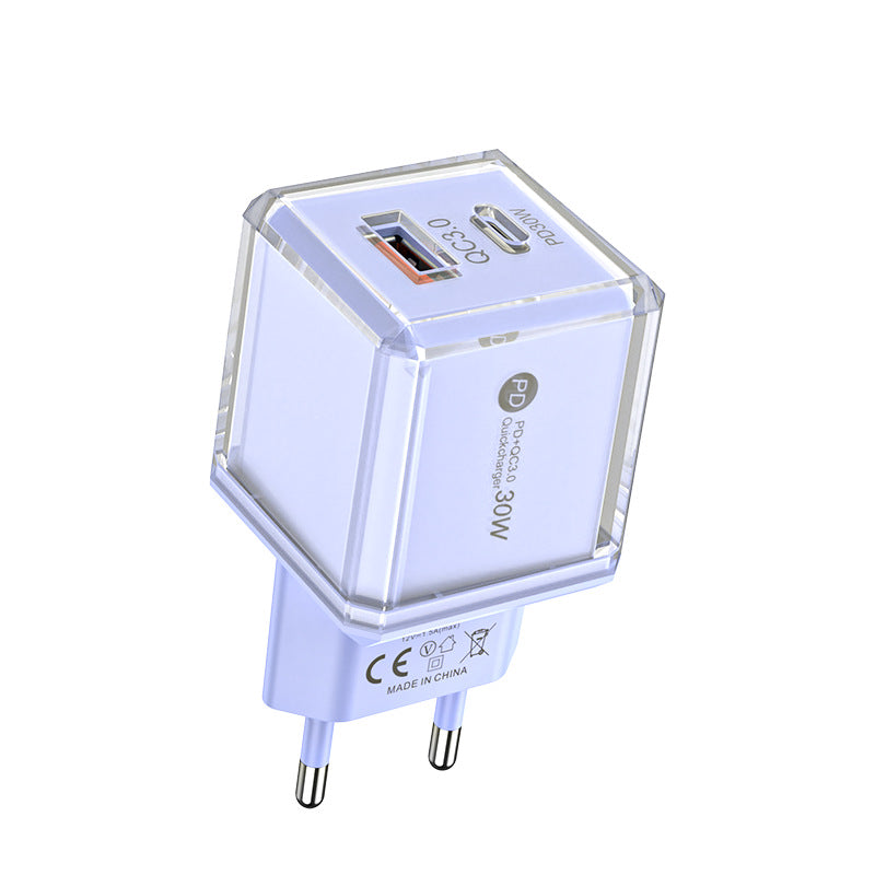 Big ice cube a+c macaron european, american and british mobile phone fast charging head qc3.0+pd20w dual-port cross-border supply
