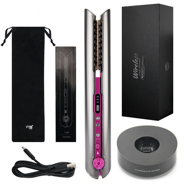 Cross-border explosion new wireless hair straightener curling iron straight roll dual-purpose multi-gear adjustment constant temperature splint portable roll