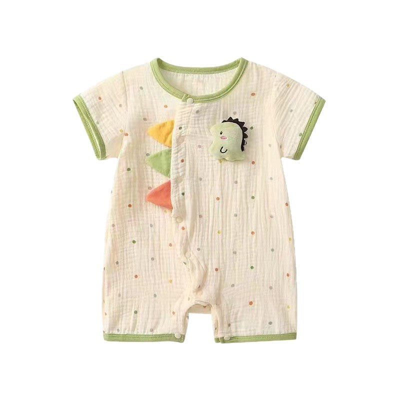 Infant and toddler summer lightweight muslin cotton romper, unisex baby cartoon spooky fresh short-sleeve onesie, sweat-absorbent and breathable
