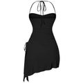 V neck sleeveless design dresshigh waist pleated pulloverpure colorshort hip skirt for women petitesclassy sense