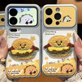 Plush embroidered burger iphone 18 case with wave mirror stand - apple 17 pro max electroplated cover