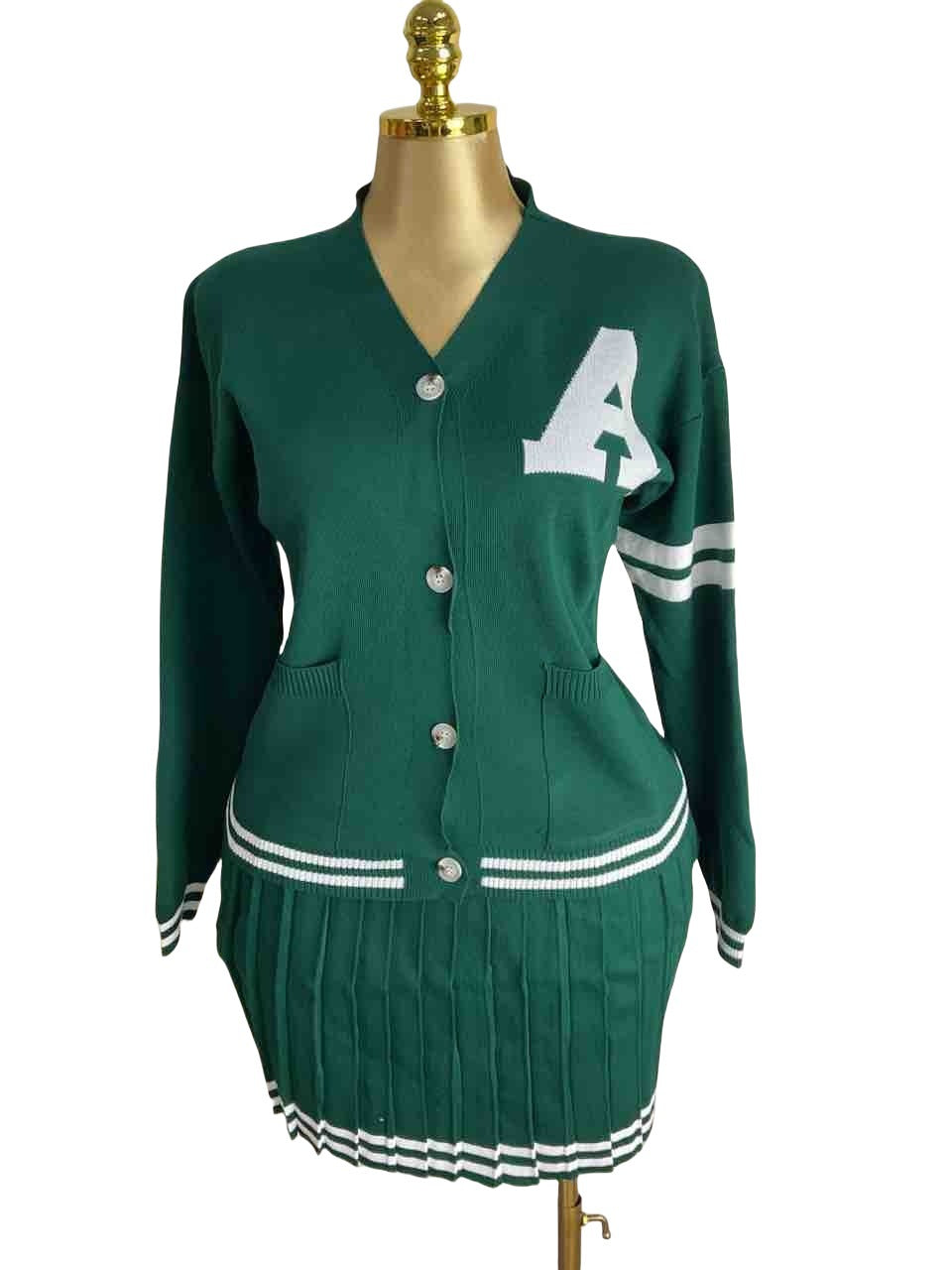 European and American Fashion Academy style V-neck long-sleeved cardigan high-waisted pleated skirt knitted sweater two sets women