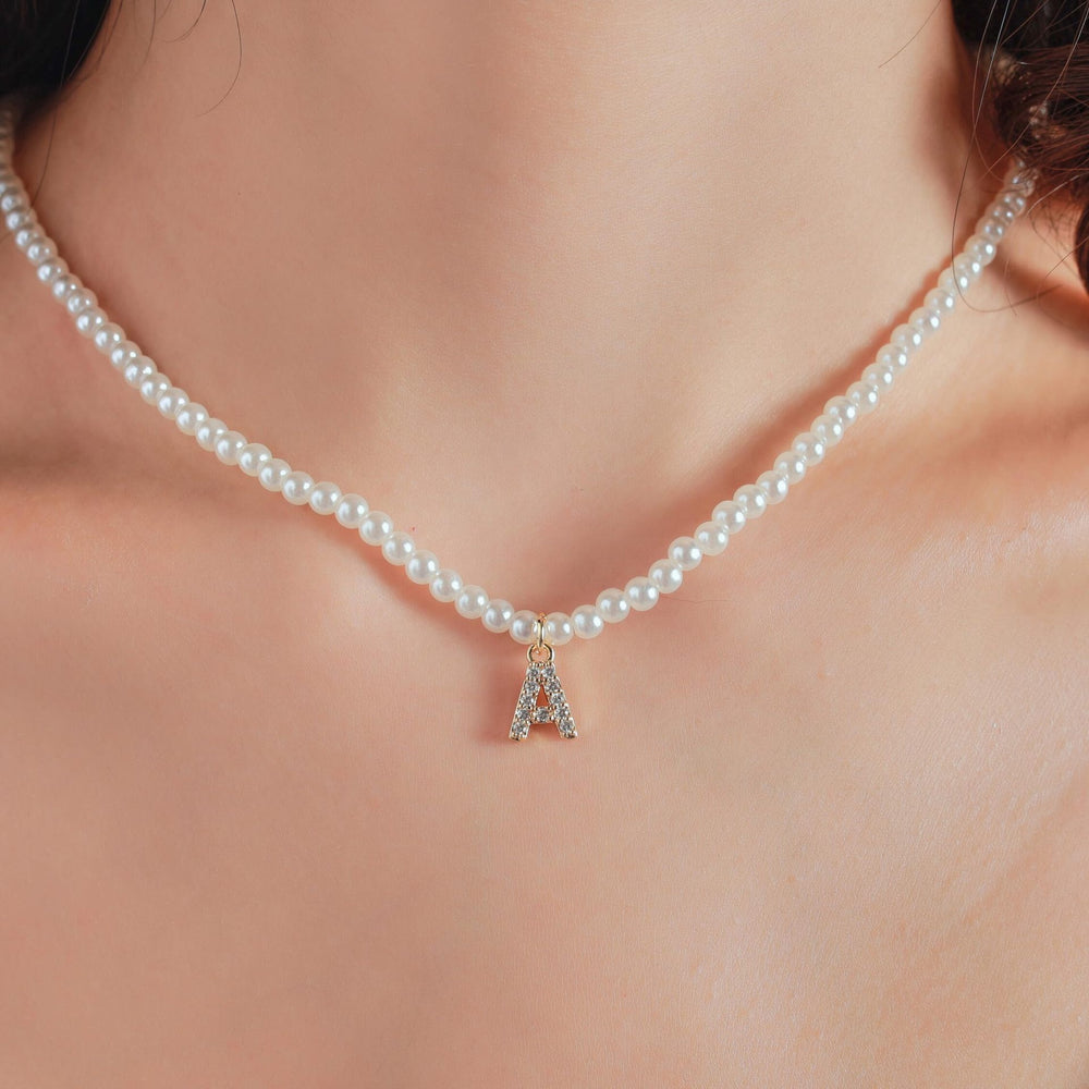 new arrival imitation pearl necklace niche style design 26 english letter pendant necklace classy sense collarbone chain necklace