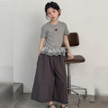 Korean style girls' plaid lace short-sleeve t-shirt set,  new arrival, super cute wide-leg pants two-piece outfit for mid-to-large children