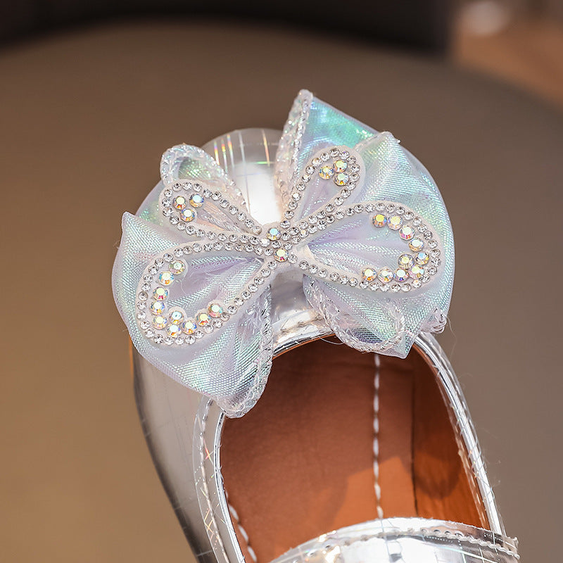 Girls'  spring new bowknot soft sole princess leather shoes for mid-to-large children - wholesale magic tape closure kids' shoes (direct from manufacturer)