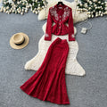 French chic embroidered beaded v-neck lace two-piece set - women's autumn slim-fit high-end beaded elegant outfit