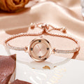girls watch with small diamonds round preppy style elegant dial decoration lazy pull-out small bracelet women's watch