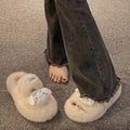Women's fuzzy slippers - 2024 new fashion, versatile, cute, trendy, thick-soled, non-slip, home cotton slippers, thong sandals