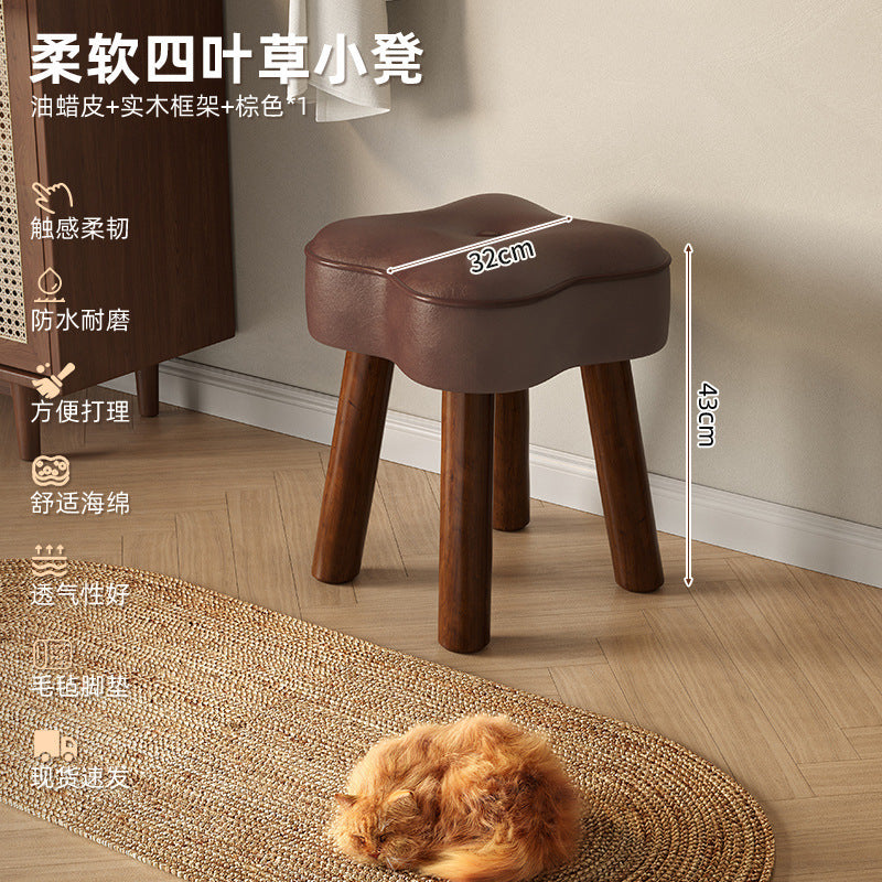 Cream wind small stool solid wood high stool living room small bench sofa stool low stool makeup stool home door shoe changing stool