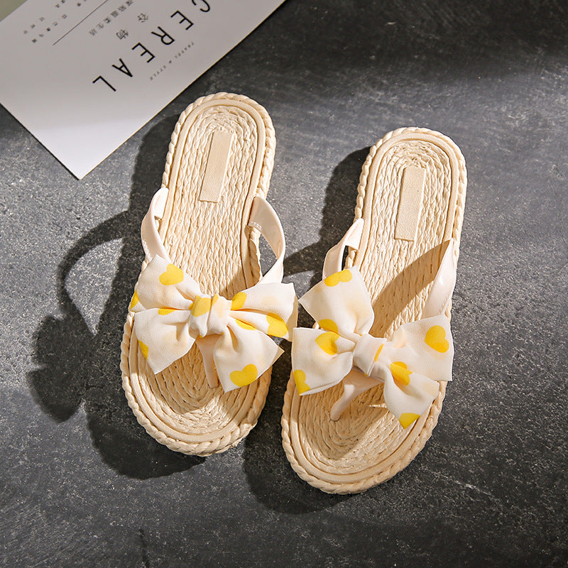 Women's summer fashion flip-flops: outdoor wear, bow detail, indoor slippers, beach sandals, non-slip thong sandals