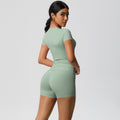 European and american nude feel tight-fitting short-sleeve t-shirt yoga outfit high-waisted butt-lifting quick-dry shorts running sports fitness set for women
