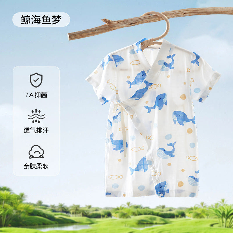 Baby summer romper bamboo cotton newborn unisex lightweight bodysuit air conditioning short sleeve crawling suit