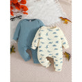 newborn & infant casual long-sleeve solid color romper with dinosaur print romper two-piece set