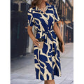 Shipped: cross-border european and american retro slim-fit printed vacation maxi dress with belt, v-neck, and short sleeves for women