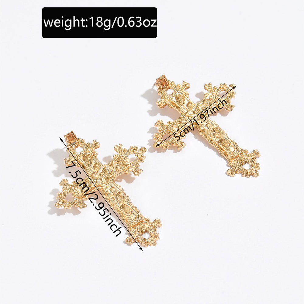 Wholesale metal cross earrings - cross-border hot seller, alloy accessories, women's fashion, vintage, niche, hollow flower earrings