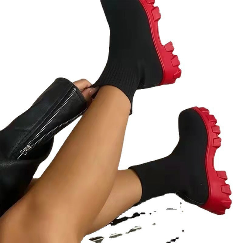 new arrivalplus size women's shoes fly woven sports short boots women's 2024fall and winter independent station women's boots plus size slip-on socks