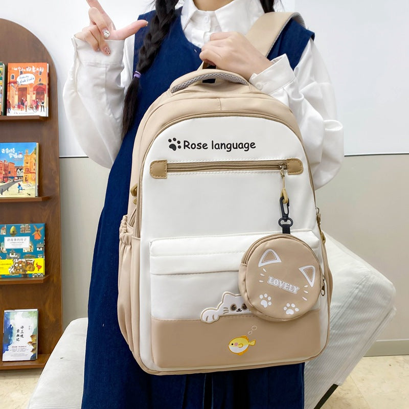 New student schoolbag college style large-capacity schoolbag female Korean version simple primary and secondary school students three-piece backpack