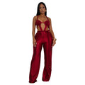 C7557 cross-border   fashion women's solid color sexy bandeau backless tie-up jumpsuit