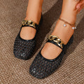Exportplus size spring and summer new arrival soft bottom breathable mesh flats women's flatscut out metal chain casual mesh shoes