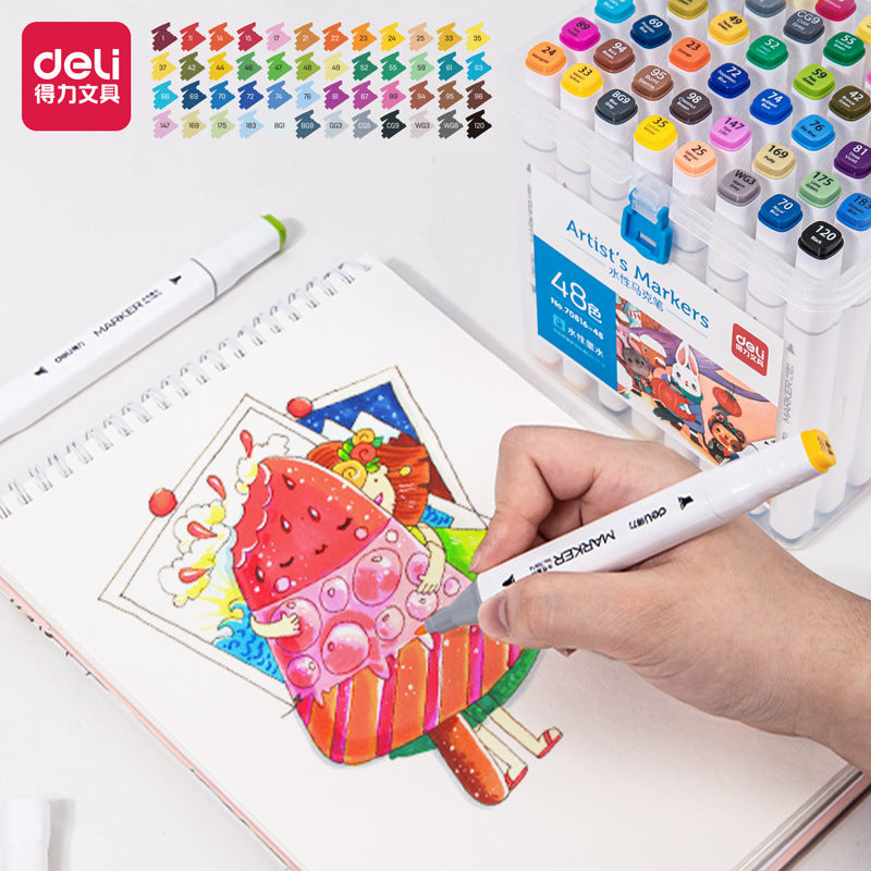 Deli 70816 Children's Washable Soft Head Marker 48 Colors Student Watercolor Pen 36 Double Head Color Brushes