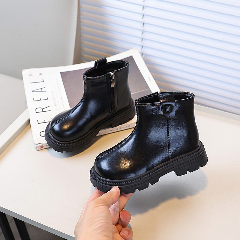 Girls' fashion boots: new autumn/winter  korean style children's british-inspired martin boots, double-layer cotton brown slim-fit leather boots