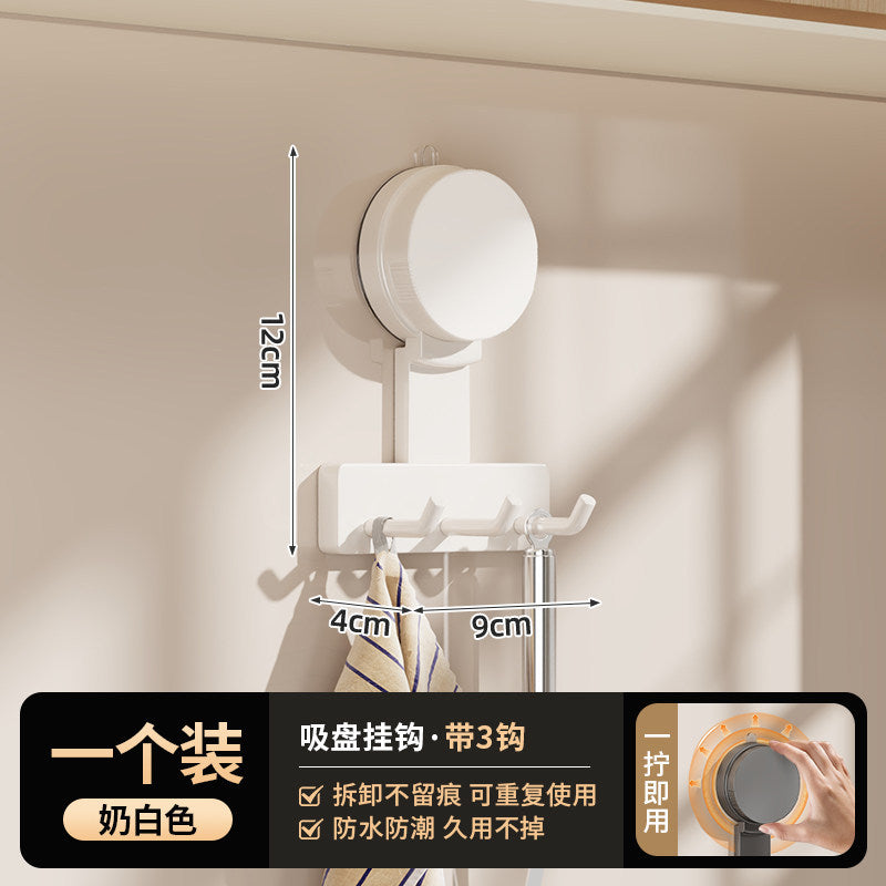 Suction cup punch-free hook bathroom strong load-bearing bathroom wall-mounted towel sticky hook kitchen row storage rack