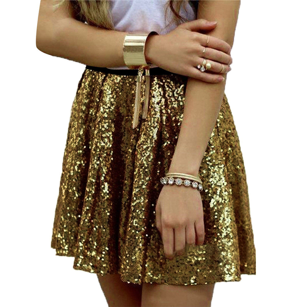 new european and american style sparkly high-waisted slimming pleated skirt with sequins and elastic waistband for women - perfect for cross-border e-commerce on  and