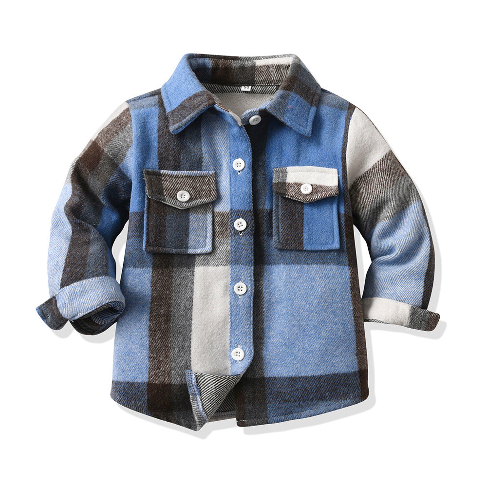 New spring/autumn boys' plaid shirt, preppy style cotton top, kids' plaid shirt, long-sleeved shirt for boys and girls