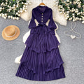 K-style lantern sleeve dress women's waist strap rufflespleated cake skirt slimming look long skirt