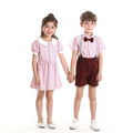 New children's clothing wholesale: boys' pink short-sleeve shirt & overalls set - perfect for children's day, birthdays, performances, and special occasions