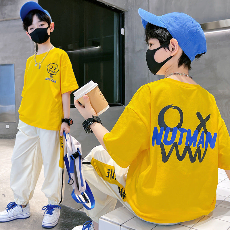 Boys' summer outfit set: trendy  new arrival, stylish summer short-sleeve tracksuit for older boys, street-style fashion brand