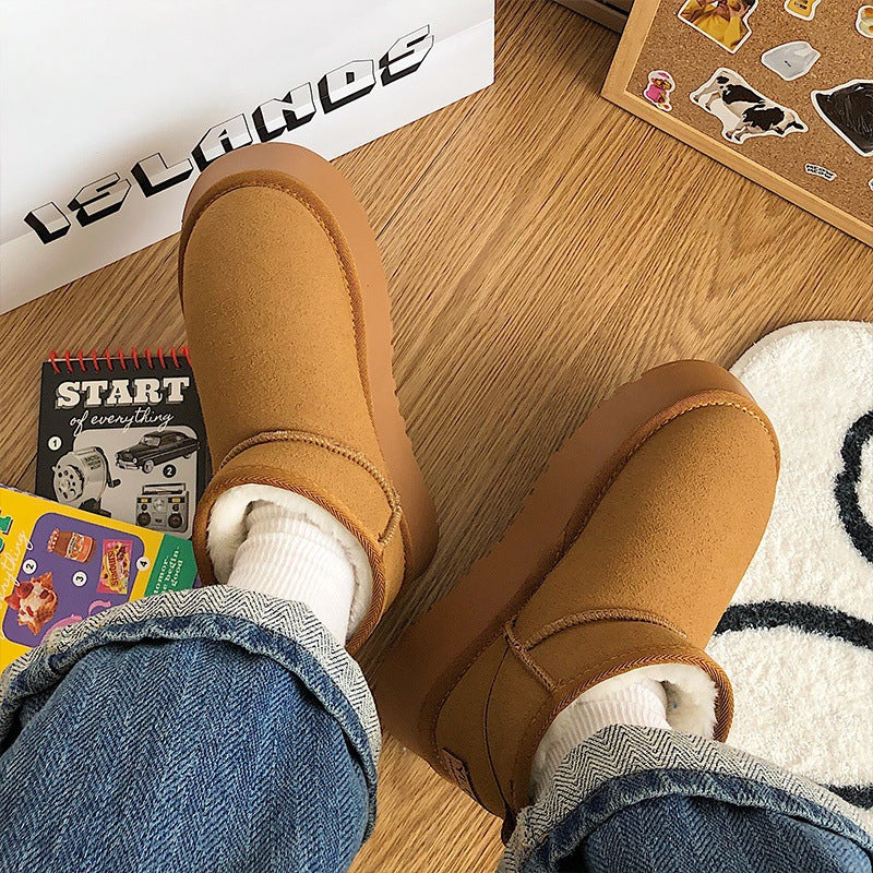 Fleece-lined snow boots for women, thick-soled, 2026 winternew arrival fur all-in-one short boots, thickened non-slip cotton shoes