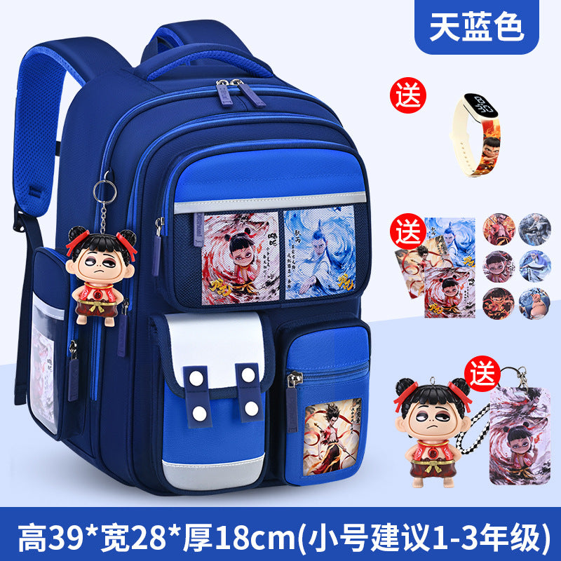 New nezha backpack for boys and girls, grades 1-6: spine protection, lightweight design, and extra-large capacity