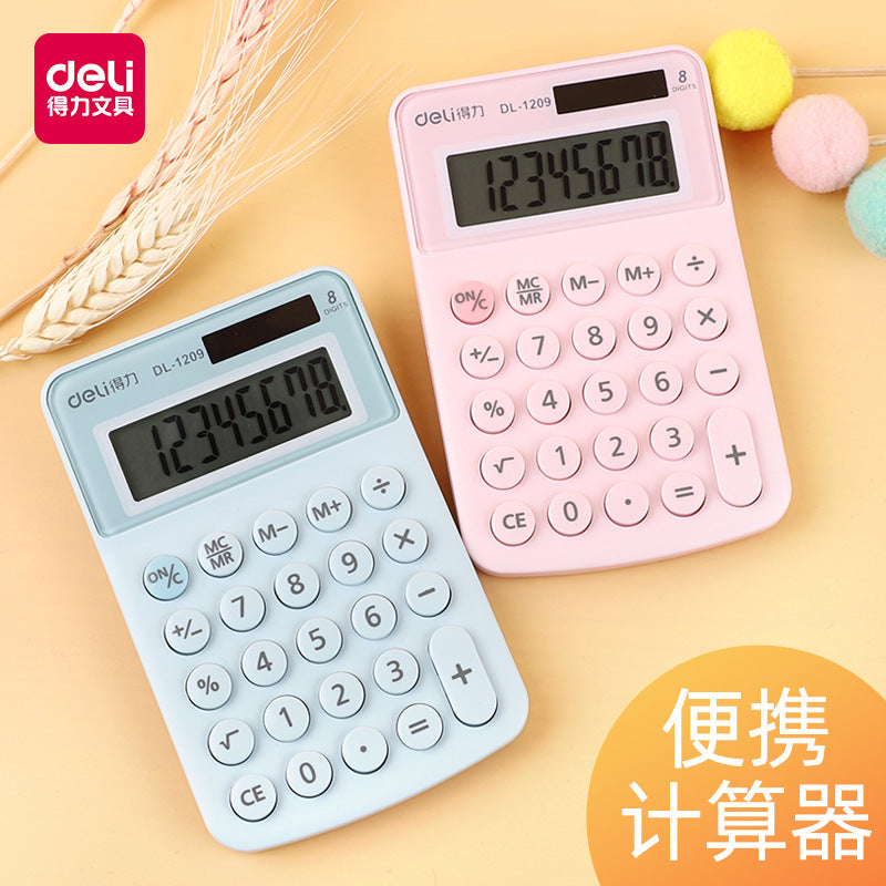Deli 1209A Portable Calculator Student Small Mini Color Small 8-digit Office Solar Computer
