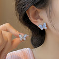 Blue gradient crystal butterfly stud earrings-pd017 silver