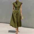women's summer new arrivals:  cross-border fashion - european & american style, elegant solid color, cinched waist, flutter sleeve dress