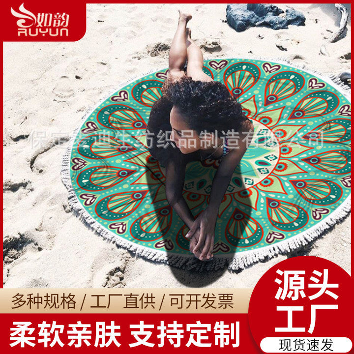 Factory direct wholesale: reactive printed tassel beach towels - microfiber, heat transfer printing, soft, absorbent, and quick-drying
