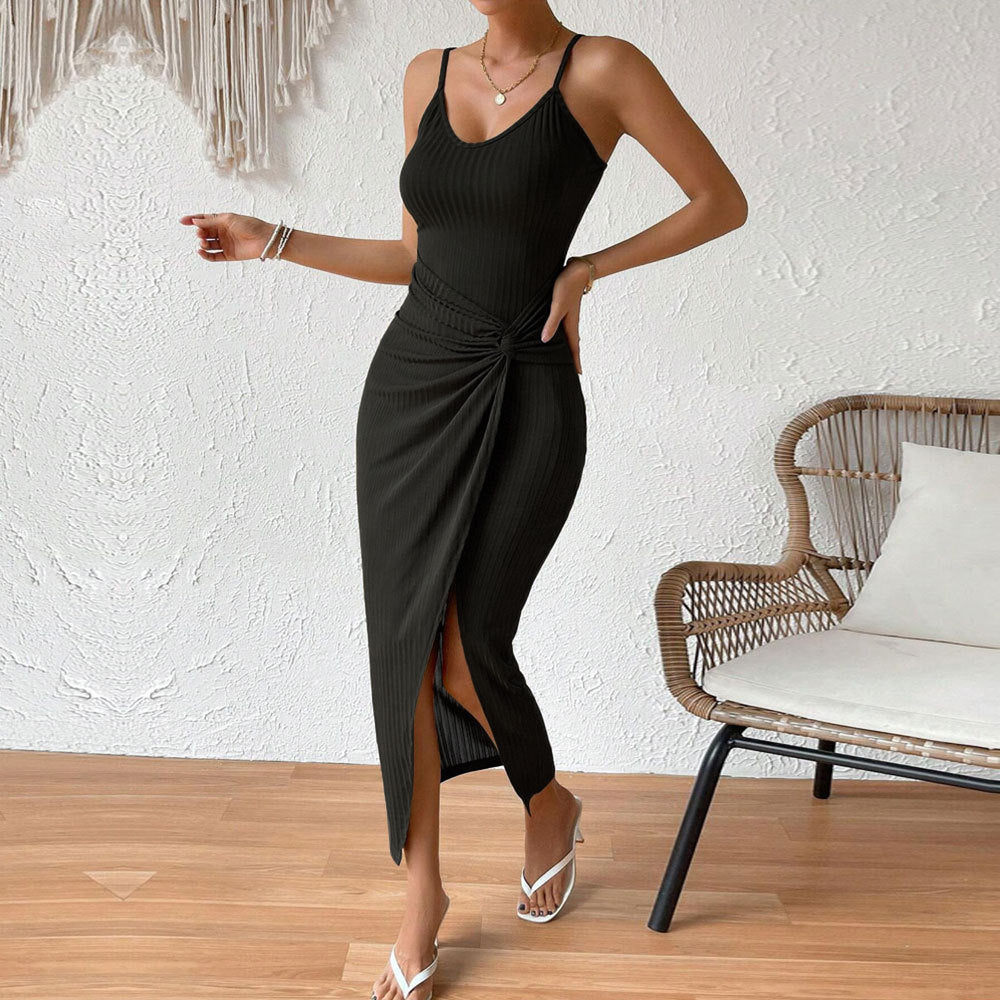 spring/summer new arrivals: european and american style women's bodycon mini dress with slit, sexy open back, and elegant strappy design