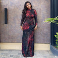 Fashion style cross-border charm printing women's clothing elegant color matching hip skirt sexy stand collar long sleeves waist trendy dress