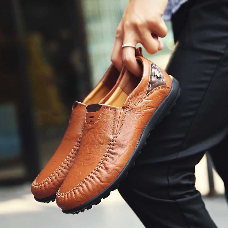 Cross-border new men's leather shoes simple and fashionable Doudou shoes large size men's shoes summer business shoes me casual shoes